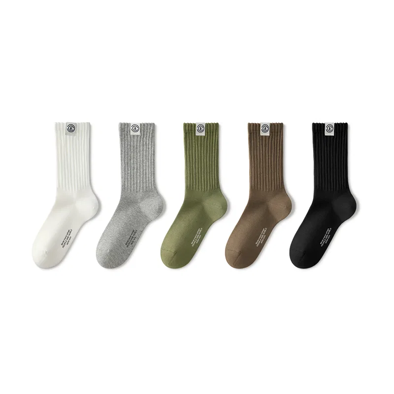 Детские гольфы с принтом 5 пар MIANZHUWU, White/Light Gray/Olive Green/Coffee/Black
