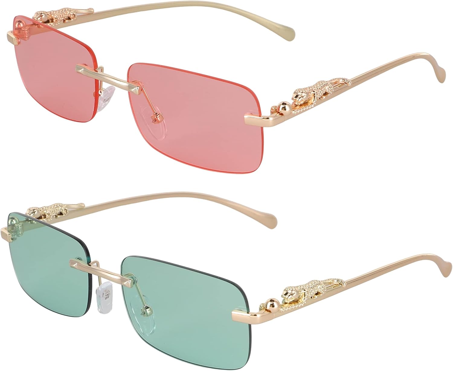 

Безупречные солнцезащитные очки большого размера без оправы для женщин и мужчин. Прямоугольные модные солнцезащитные очки без оправы (2 шт.: розовый и зеленый) FLAWLESS EYEWEAR, 2 Pack: Pink and Green