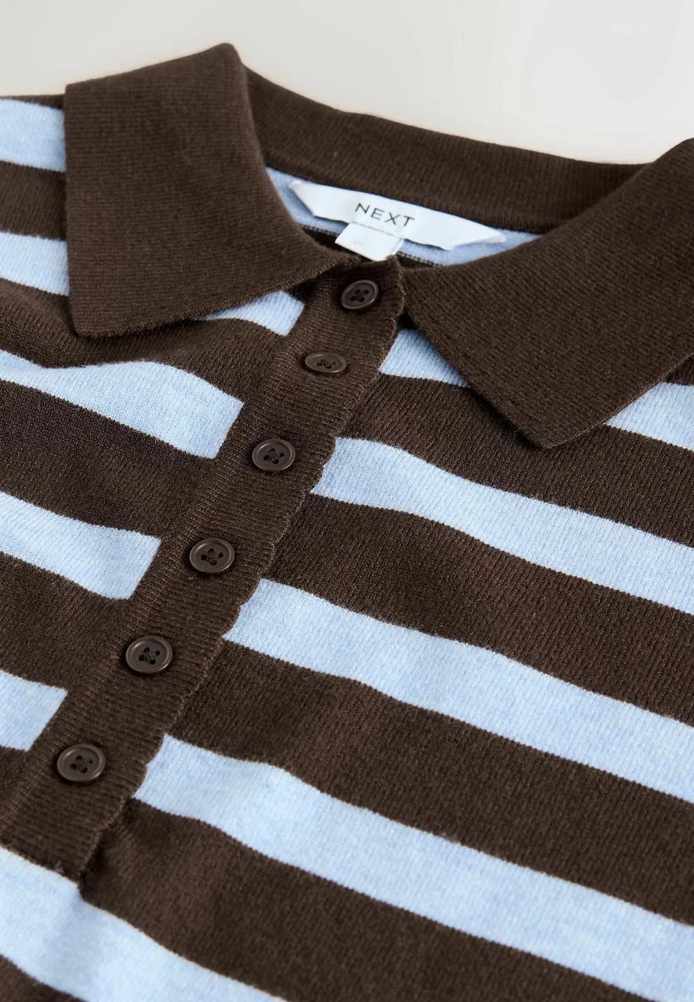 Поло с коротким рукавом, полосатый трикотаж. Укороченный крой Next, Chocolate Brown Blue — фото 3
