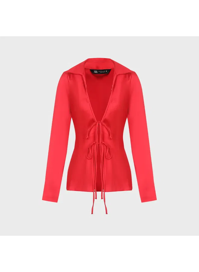 Блузка с завязками на груди с длинным рукавом Zara, красная — фото 2