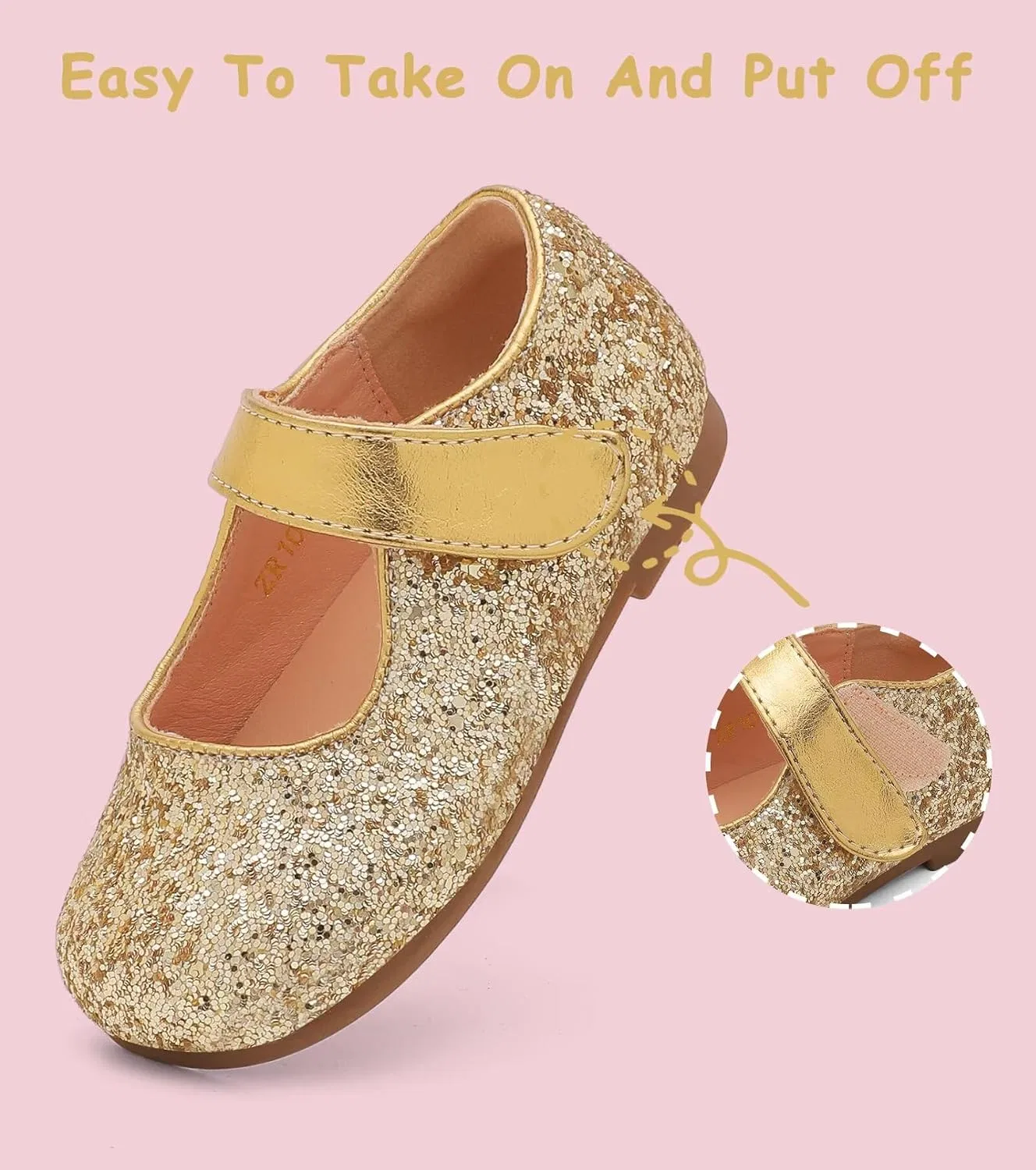 Детские туфли Мэри Джейн для девочек Flower Girl Dress Shoes Mary Janes Flat Nedaan, Gold — фото 3