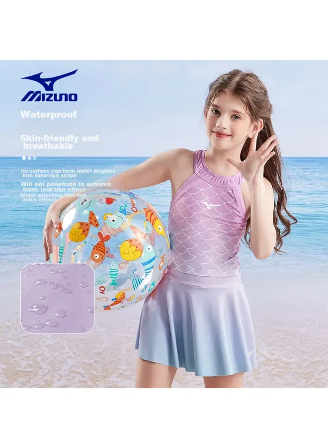 Купальник детский с юбкой в стиле русалки New Girl's Swimsuit Mizuno, фиолетовый — фото 3
