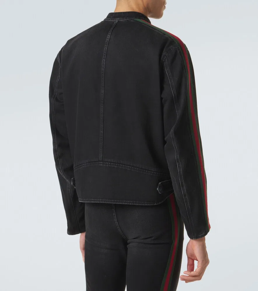 Куртка Gucci Web Stripe, джинсовая, байкерская, черная — фото 4