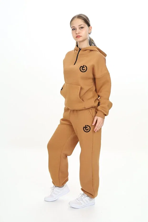 Детский комплект худи и брюк для девочек с капюшоном Toontoy, Brown — фото 2