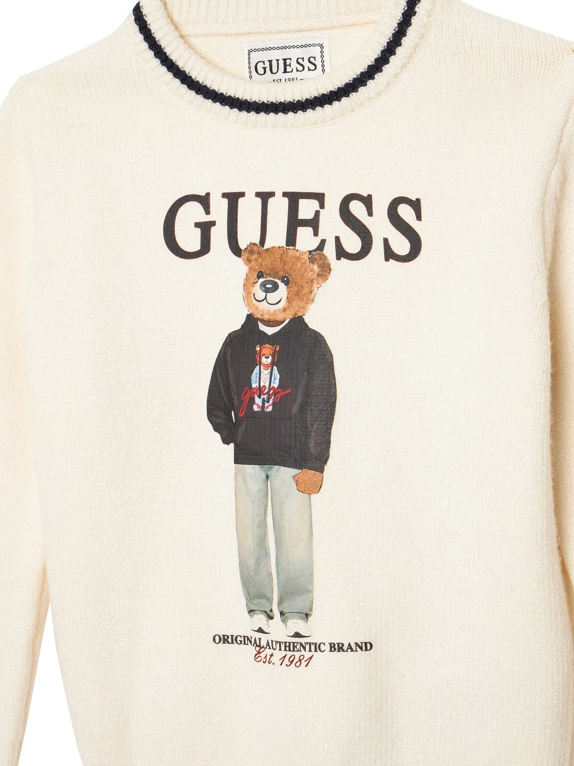 Пуловер стандартного кроя для мальчика Guess, кремовый — фото 3