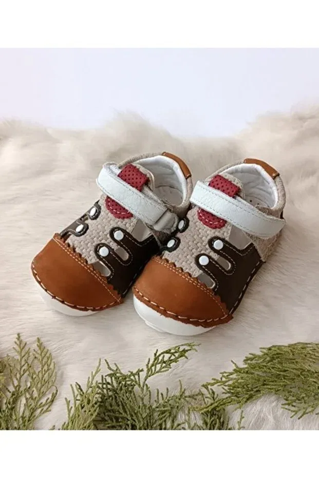Детские ортопедические ботиночки из натуральной кожи Nody genuine leather ilkadım baby kids orthopedic booties sandals shoes Hodore, Tan Color