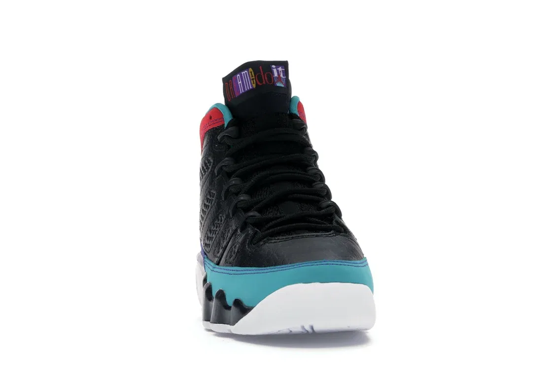 Детские кроссовки для мальчиков с принтом Jordan 9 Retro Jordan, Black/University Red-Dark Concord-Canyon Gold-Turbo Green-White — фото 2