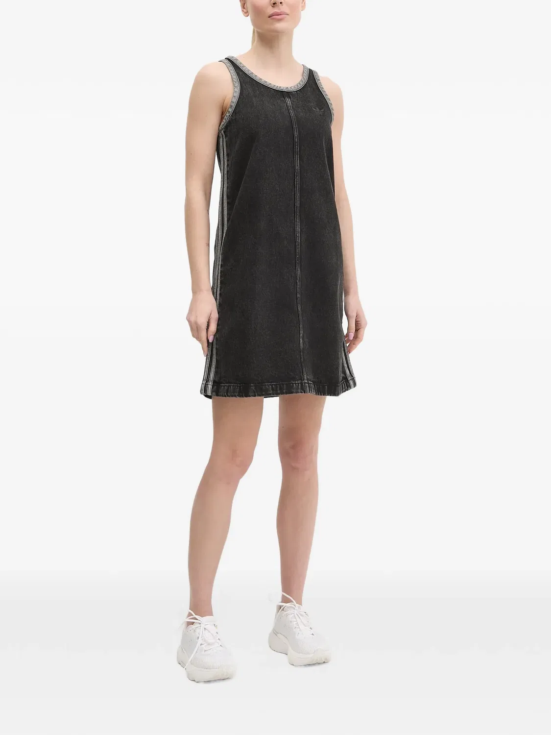Платье-майка Adicolor из денима, с 3 полосками Adidas, черный — фото 2