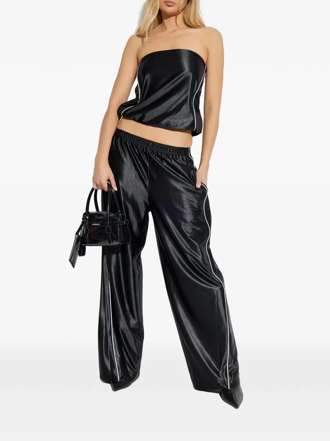 Брюки с эластичным поясом и отделкой по бокам Alexander Wang, черный — фото 4