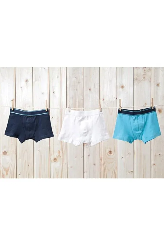 Детские боксеры для мальчиков однотонные 3 шт Blackspade, Navy Blue-Aqua-White