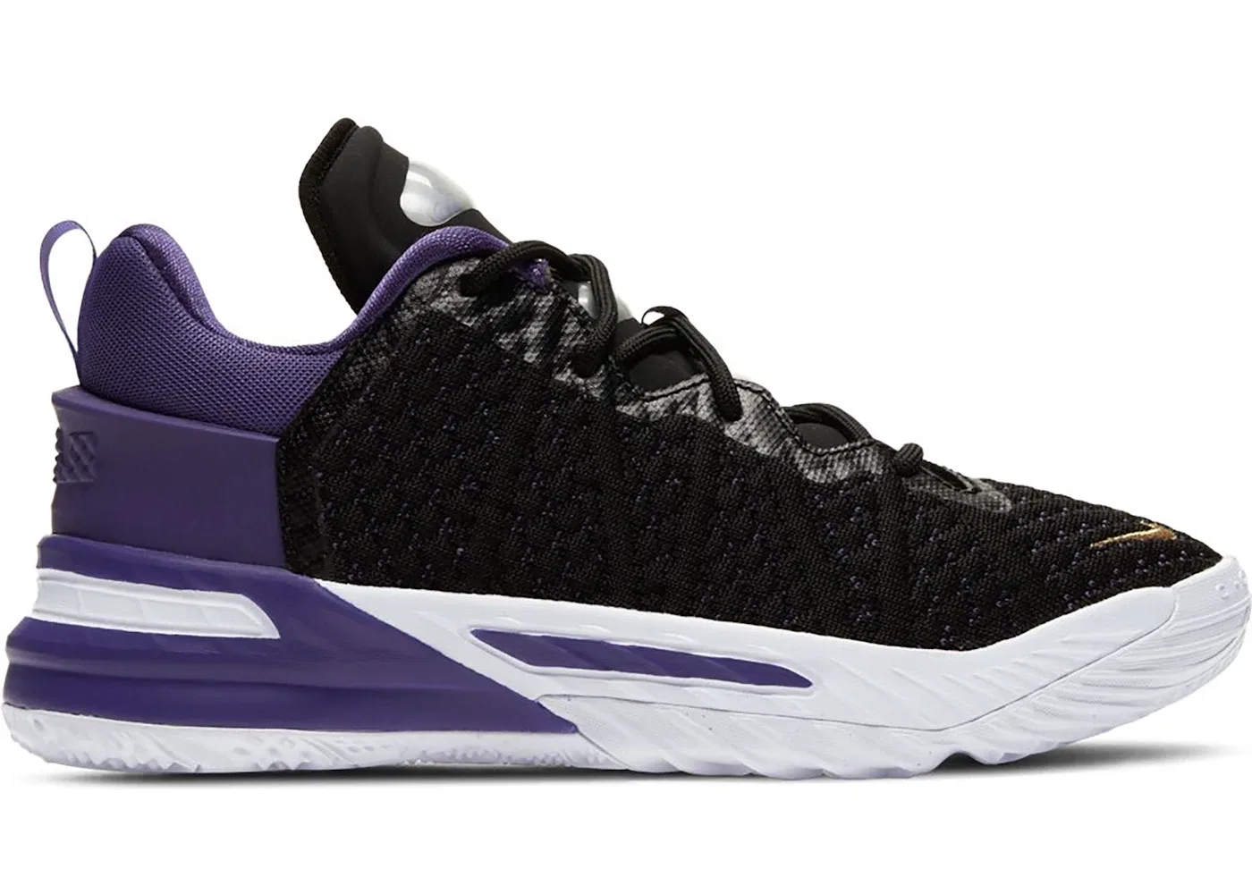 Детские кроссовки для мальчиков с высокой производительностью Nike LeBron 18, Black/Metallic Gold-Court Purple-White