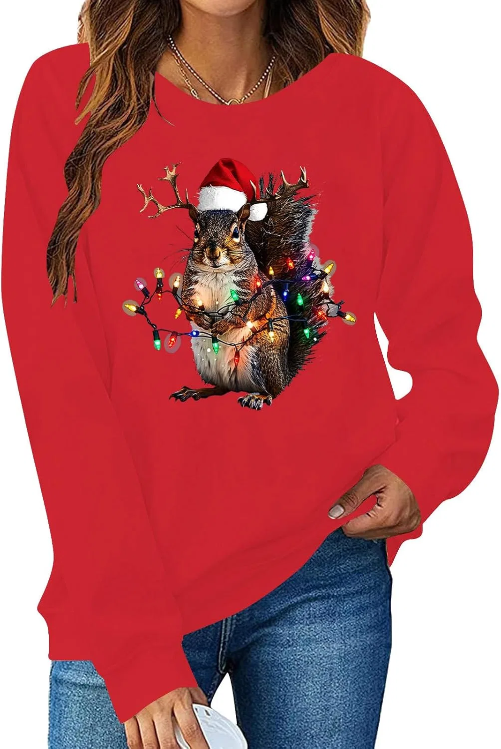 Женский свитшот с принтом Christmas Pullover, A#04 Red — фото 2