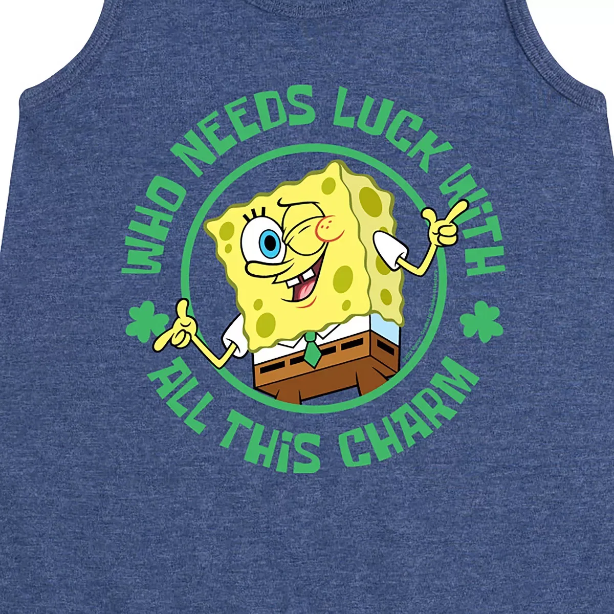 Детское платье-трапеция без рукавов Who Needs Luck With This Charm SpongeBob SquarePants, Heather Navy — фото 2