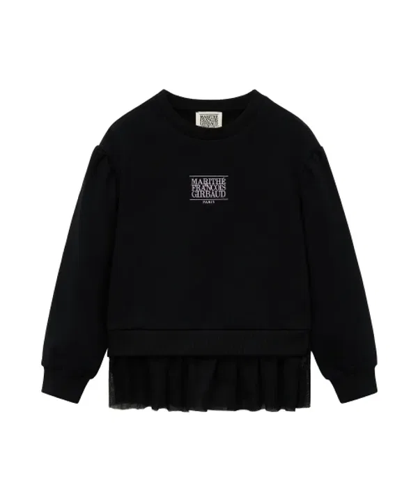 Свитшот с принтом и юбкой-пачкой, классический логотип, Marithé Kids, черный