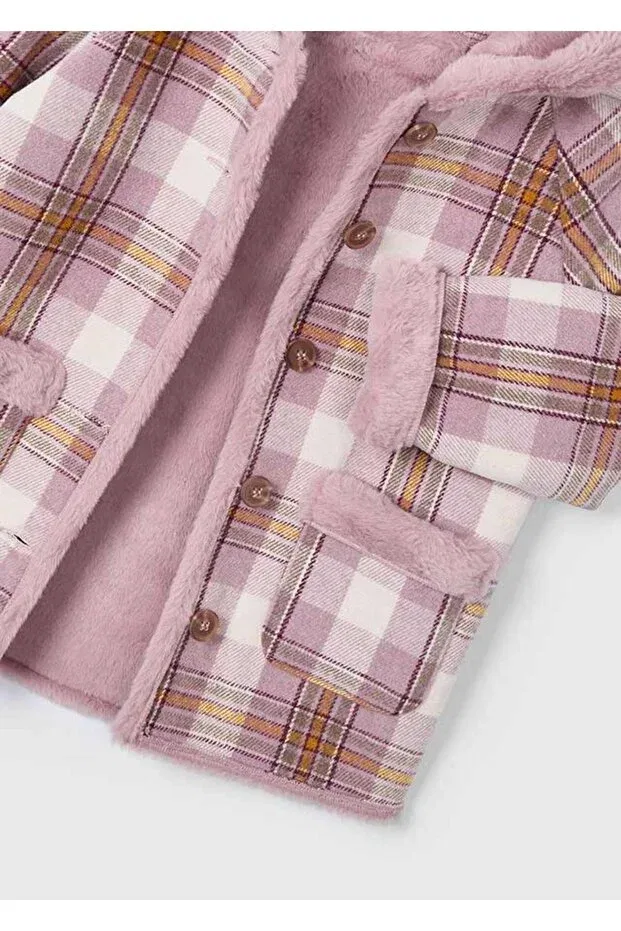 Детское пальто для девочек с принтом Plaid Girl's Cashmere Coat Mayoral, Pink — фото 2