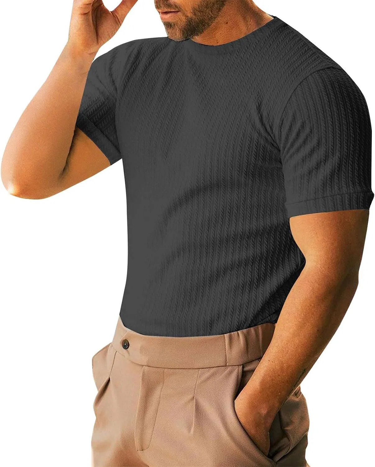 Мужская футболка для бодибилдинга с ребристой текстурой, Dark Gray