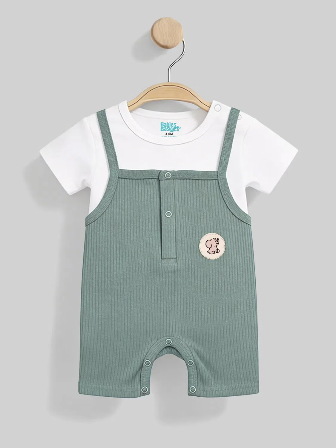 Комбинезон на бретелях из рубчатого хлопка с футболкой Babies Basic, синий — фото 4