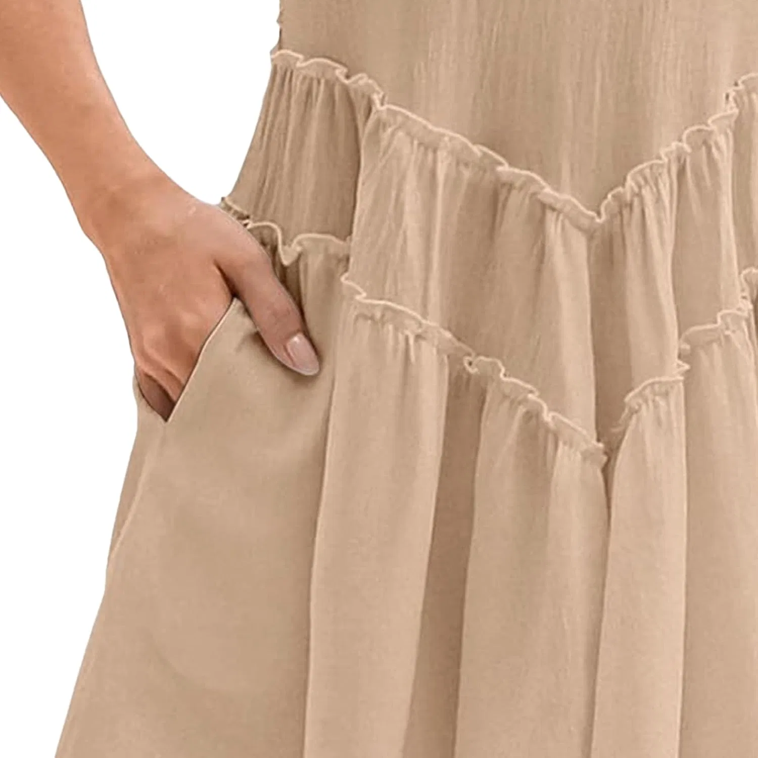 Женское летнее мини-платье с вырезом лодочкой вязаное Sleeveless Crochet Dress, Apricot — фото 4