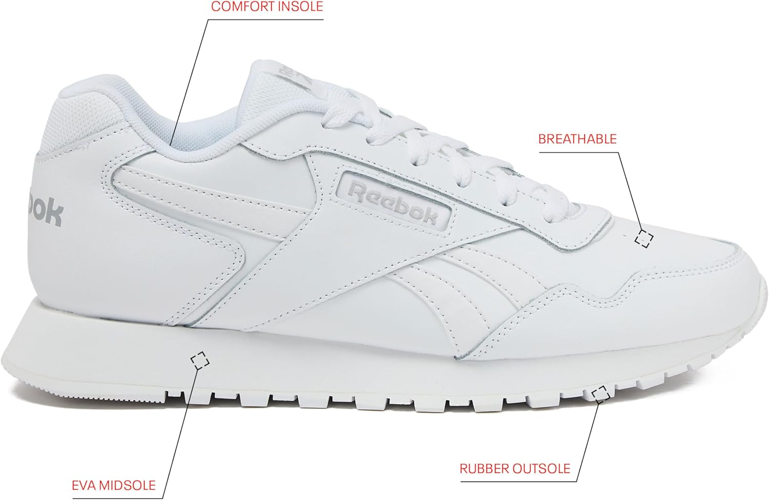Мужские кроссовки Reebok Glide - черные или белые теннисные туфли, размеры с 7 по 15 — фото 2