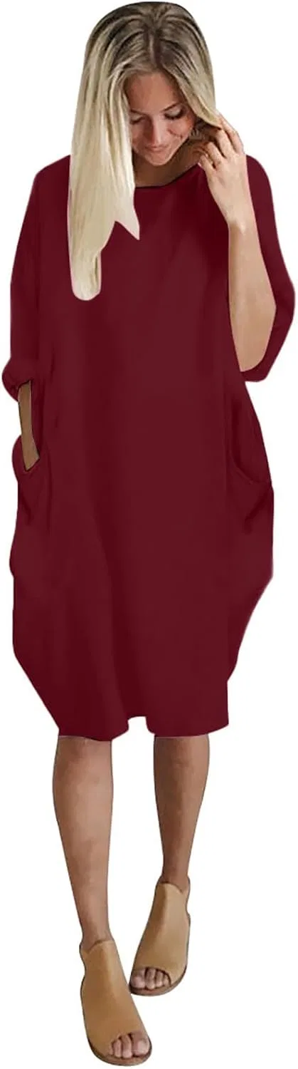 Женское свободное платье с карманами Red, Red
