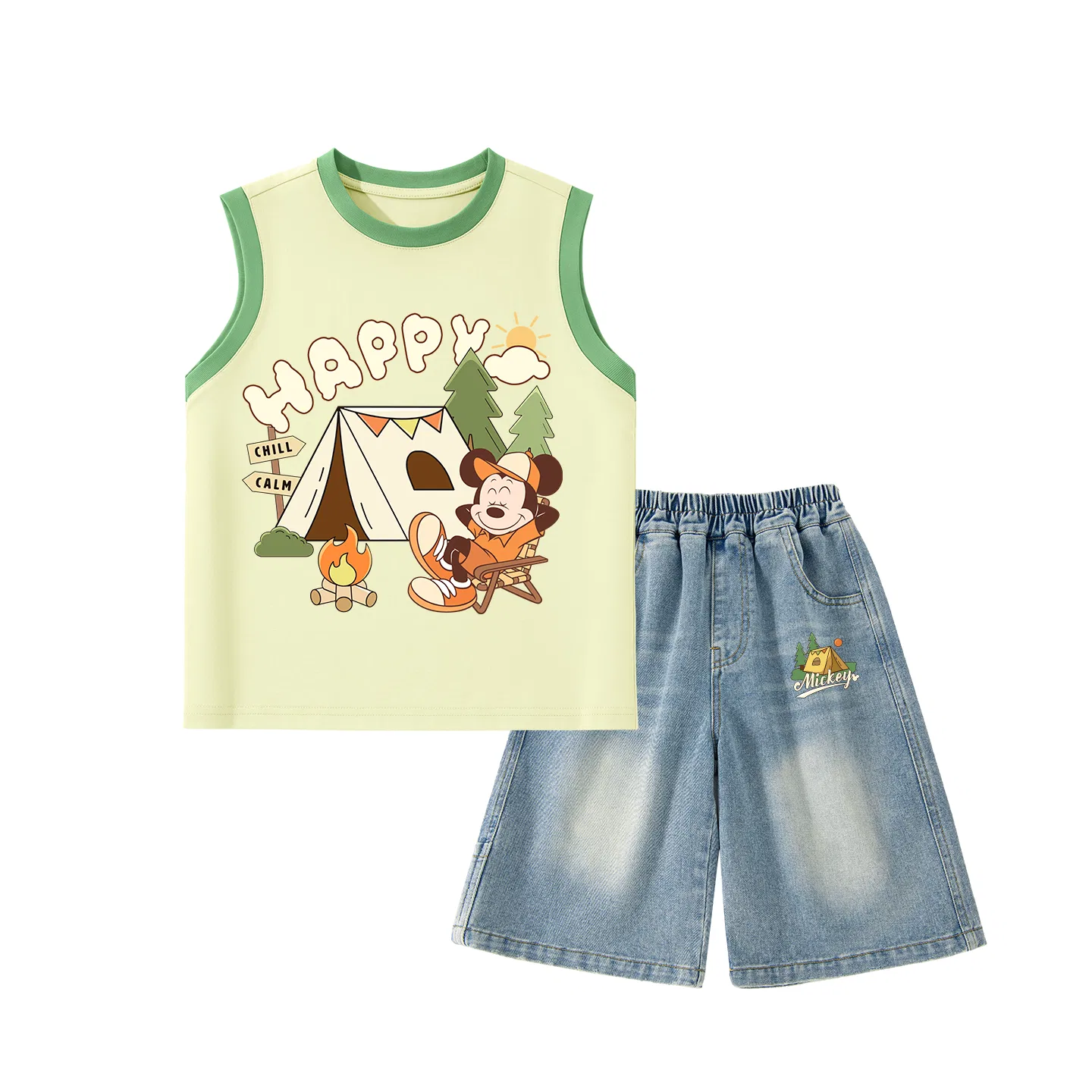 Костюм спортивный повседневный с круглым вырезом, Disney, Lazy Green Yellow+Denim Blue