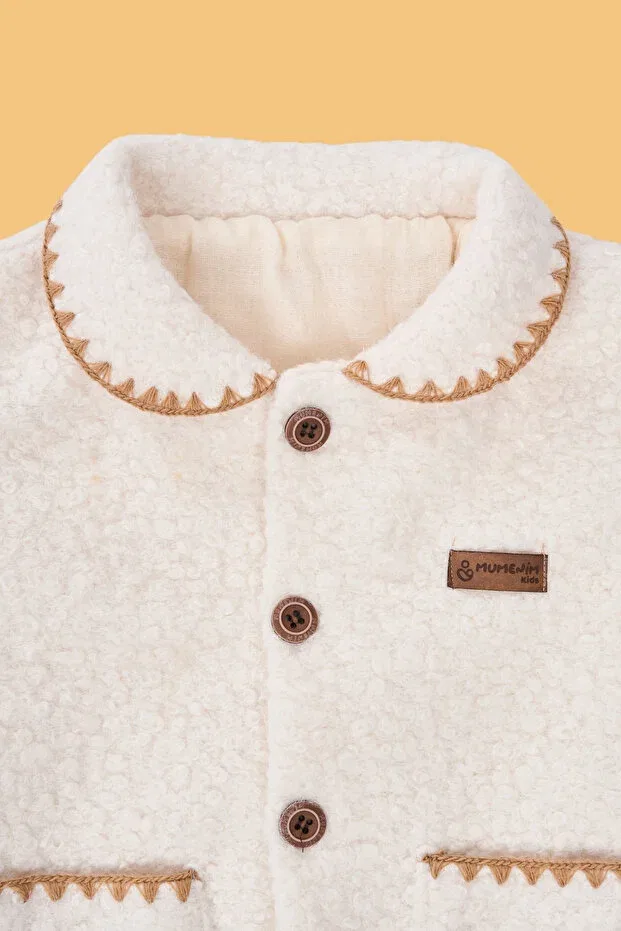 Детское зимнее пальто для девочек из плюша Mumenim, Beige — фото 4