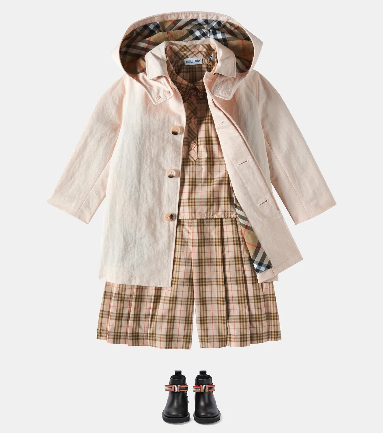 Блузка хлопковая Burberry Kids, бежевый — фото 2