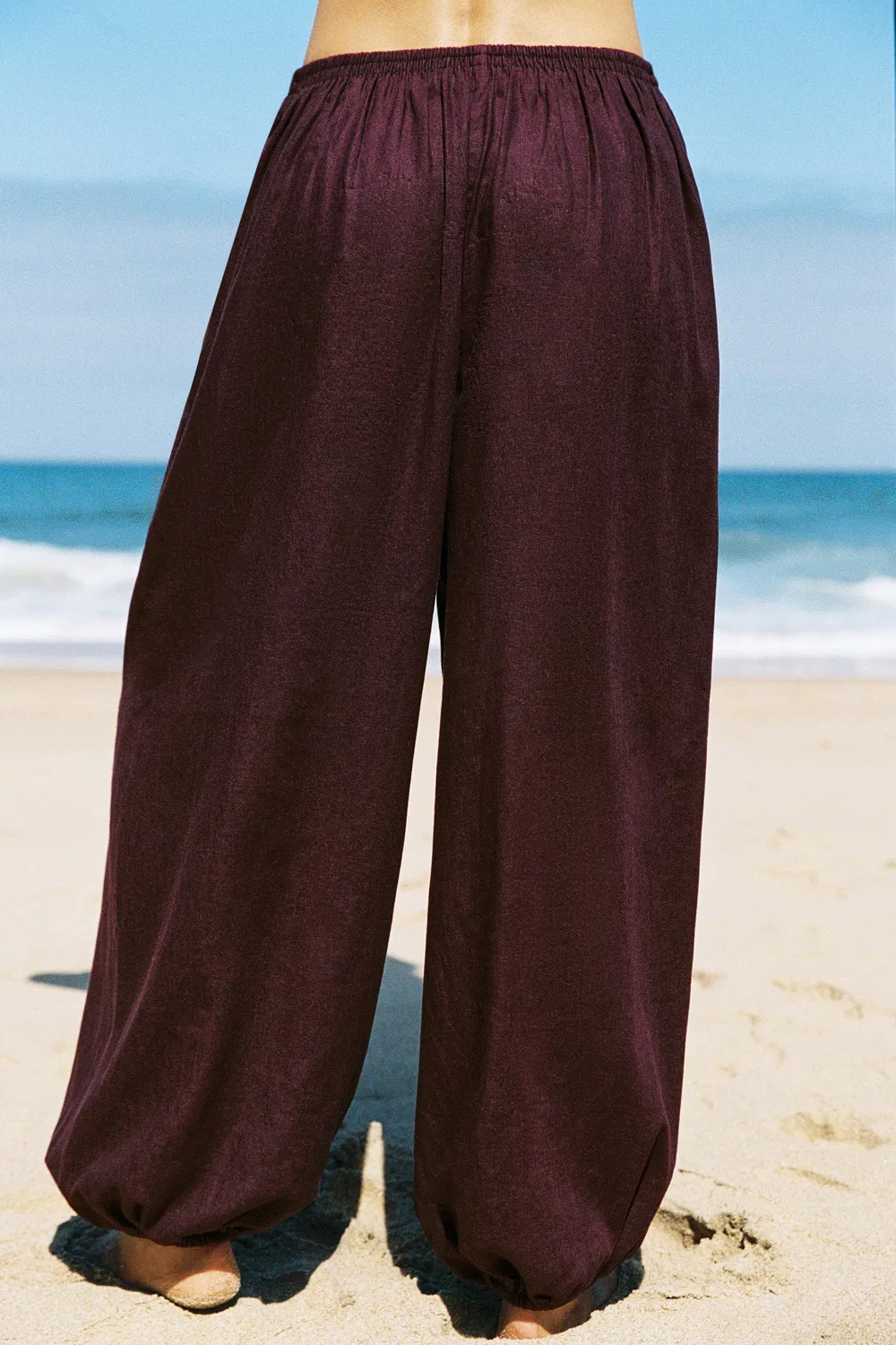 Брюки-саруэль из льняной смеси ZARA, Aubergine — фото 3