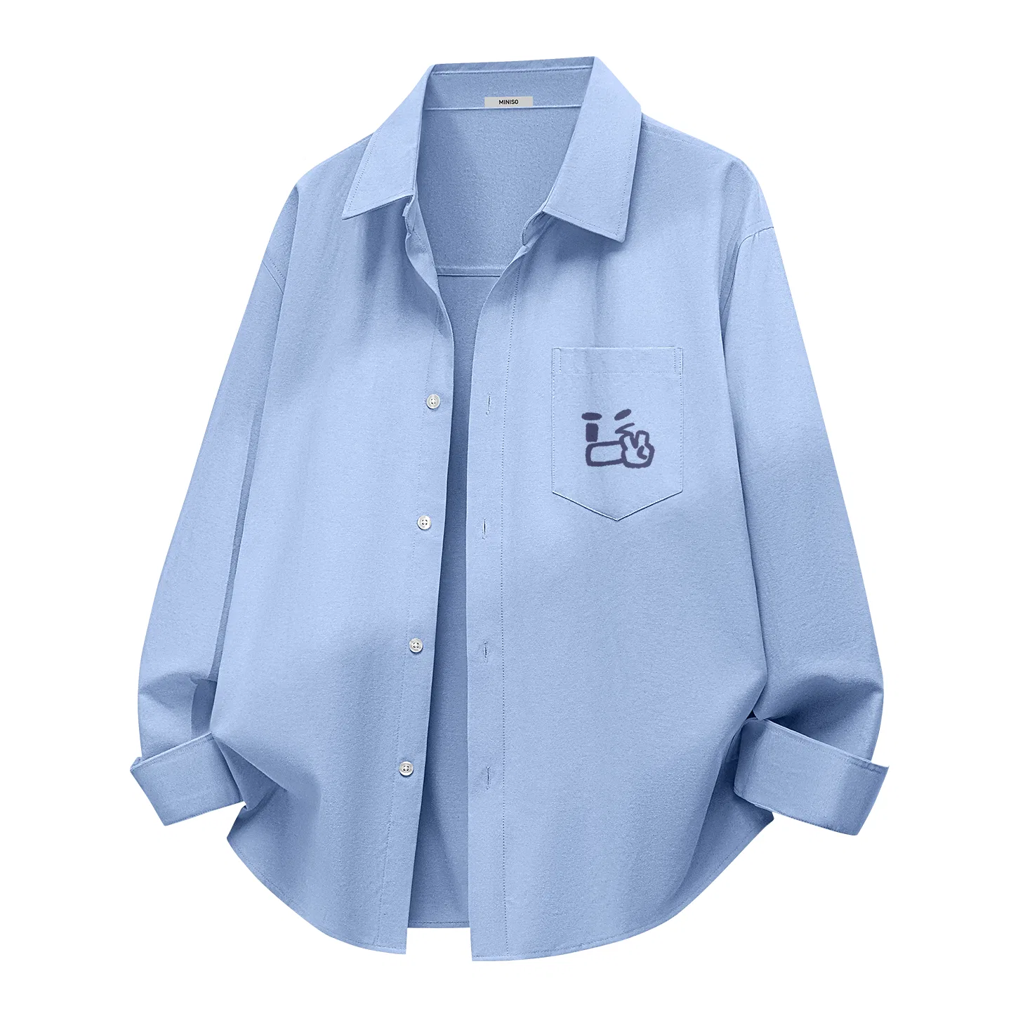Детская рубашка с отложным воротником MINISO, Heavyweight Oxford Black Open Mouth Peace Gesture Chest Logo — фото 3