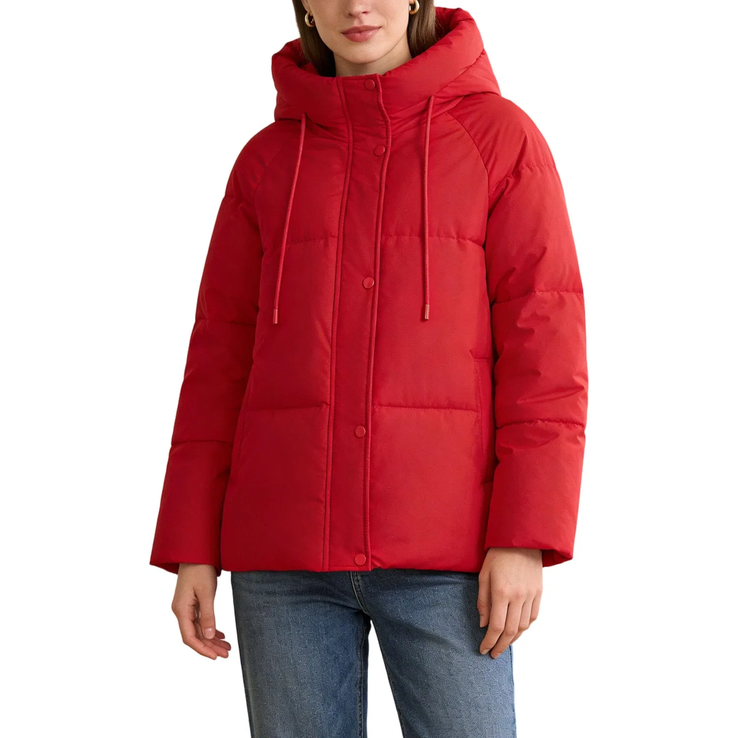 Женское короткое стеганое пальто с капюшоном, Rosso