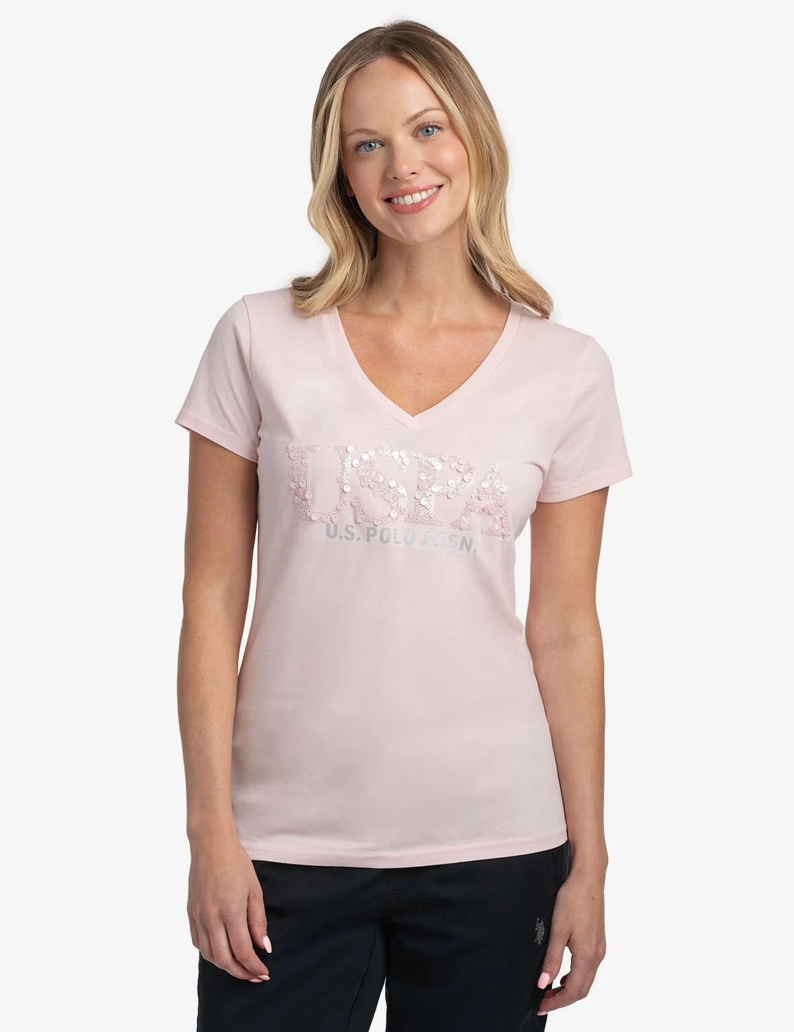 

Футболка U.S. Polo Assn. Mixed Sequins V-neck Jersey, розовый