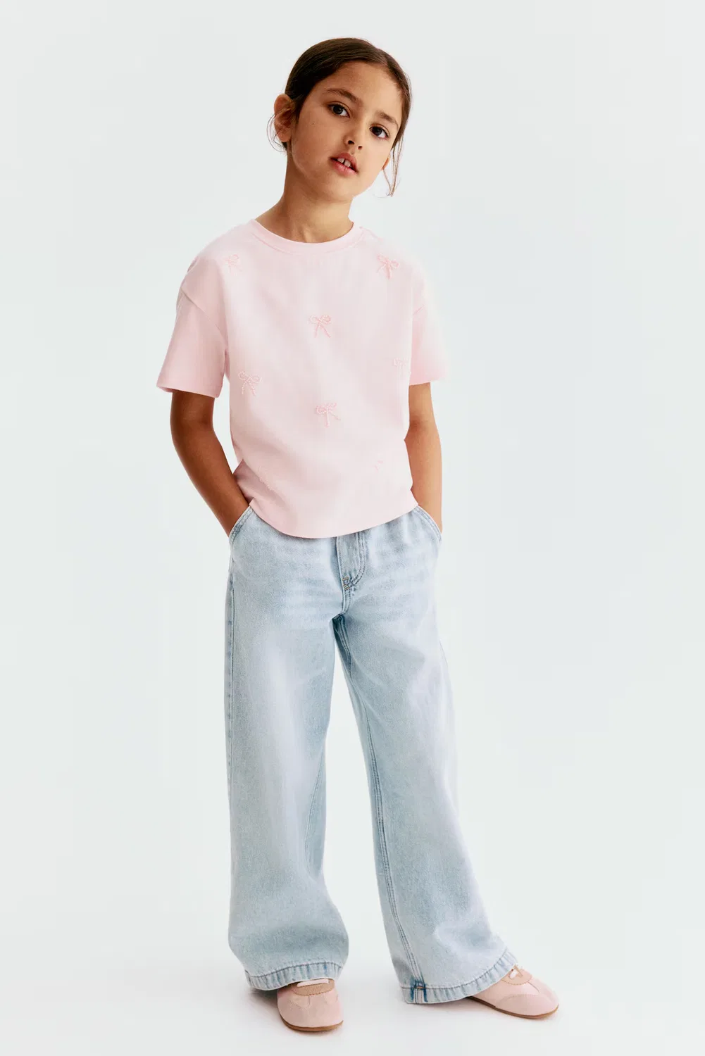 Джинсы с широкими штанинами и поясом-кулиской H&M, Helles Denimblau