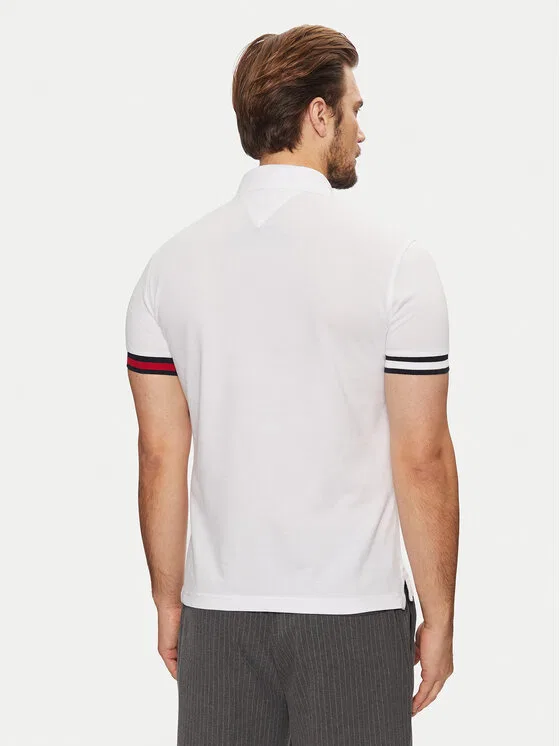 Поло slim fit Flag Cuff Tommy Hilfiger, белый — фото 3