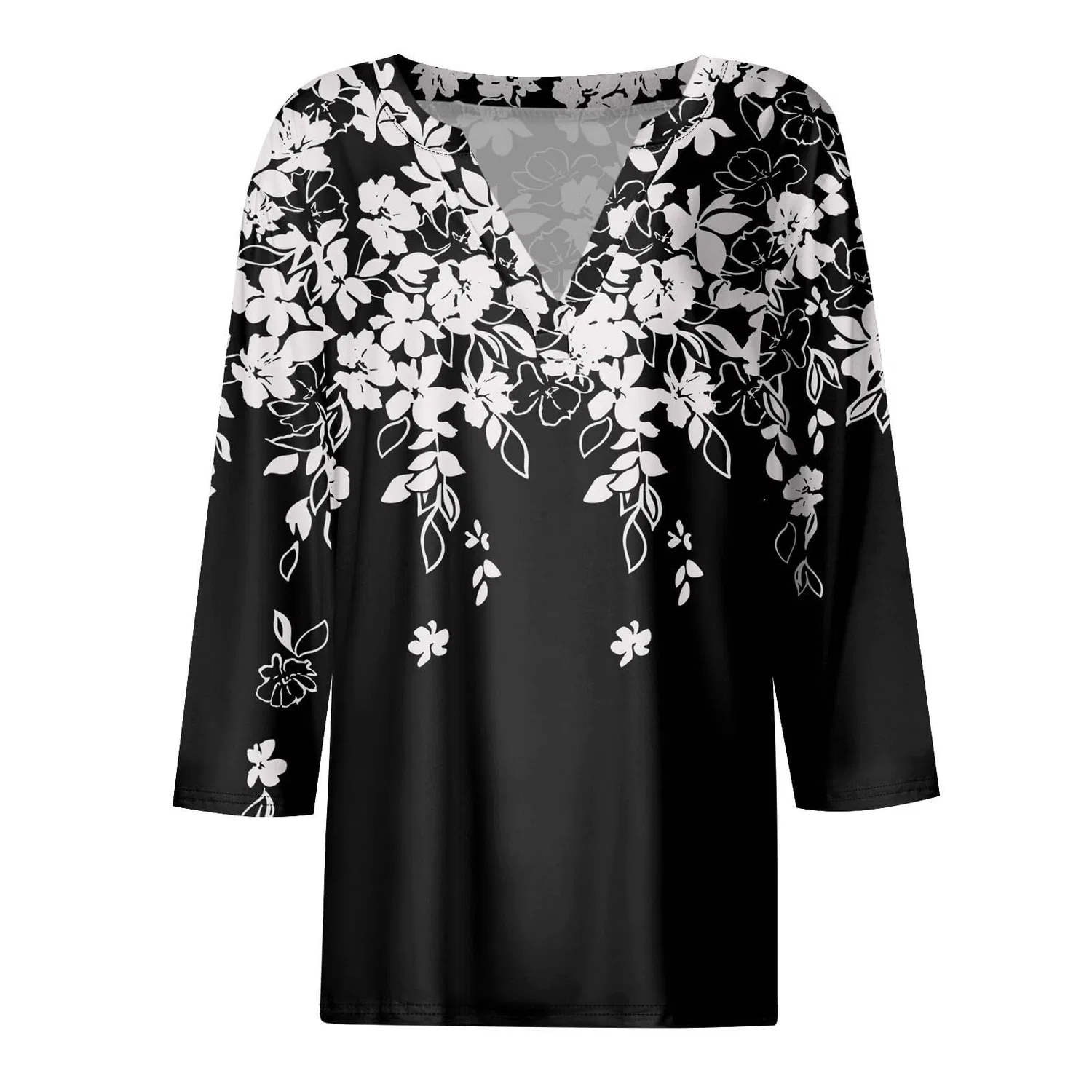 Женская блуза с принтом Women Blouses 3/4 Sleeve V Neck Casual Elegant Summer Boho Floral Print Blouses, 23#grigio Scuro — фото 3