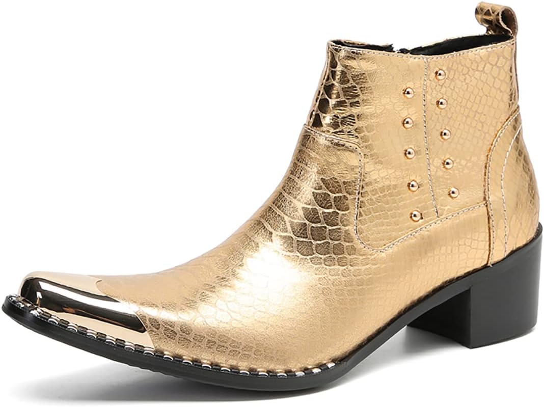 

Мужские ботинки Chelsea Santimon Mens, вечернее и повседневное платье, из натуральной кожи, с бусинами, молнией, металлическим квадратным носком, ботинки до щиколотки, модные для выпускного, золотой