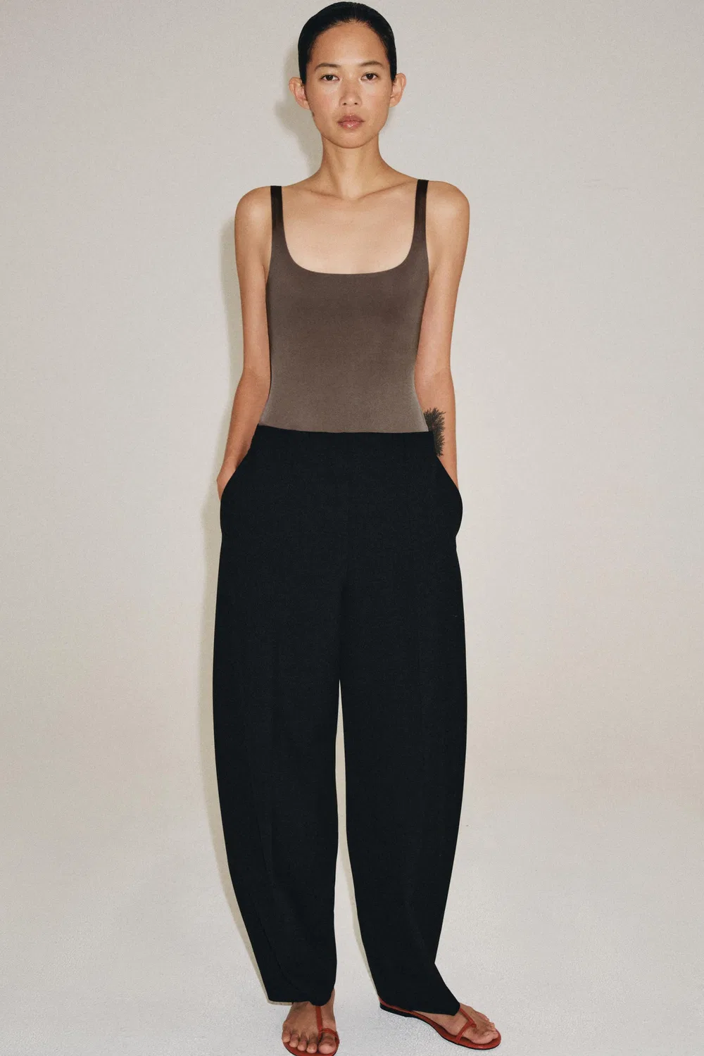 Топ из полиамида с бретелями ZARA, Chocolate