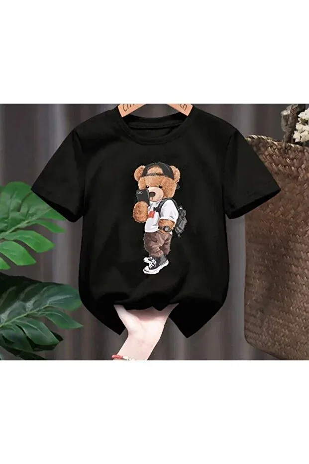 Детская футболка с принтом Teddy Bear Print Svart Wear, Black