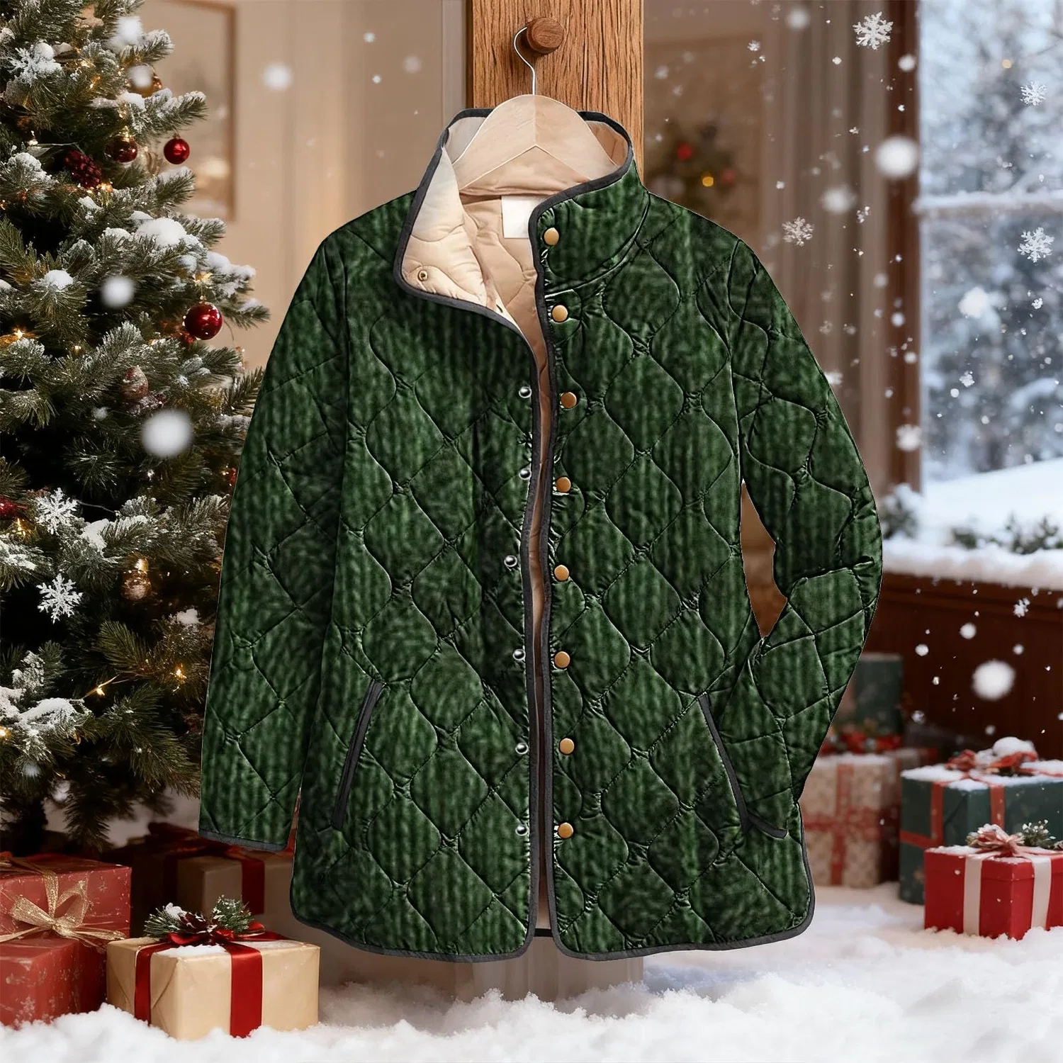 Женская куртка с принтом Christmas Print, 1 x Green — фото 3