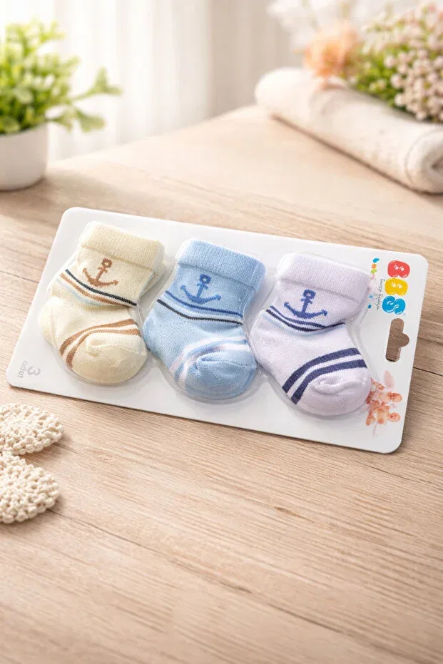 Детские носки для новорожденных хлопковые Basics Atlas Baby House, Blue And White Beige-Spiked