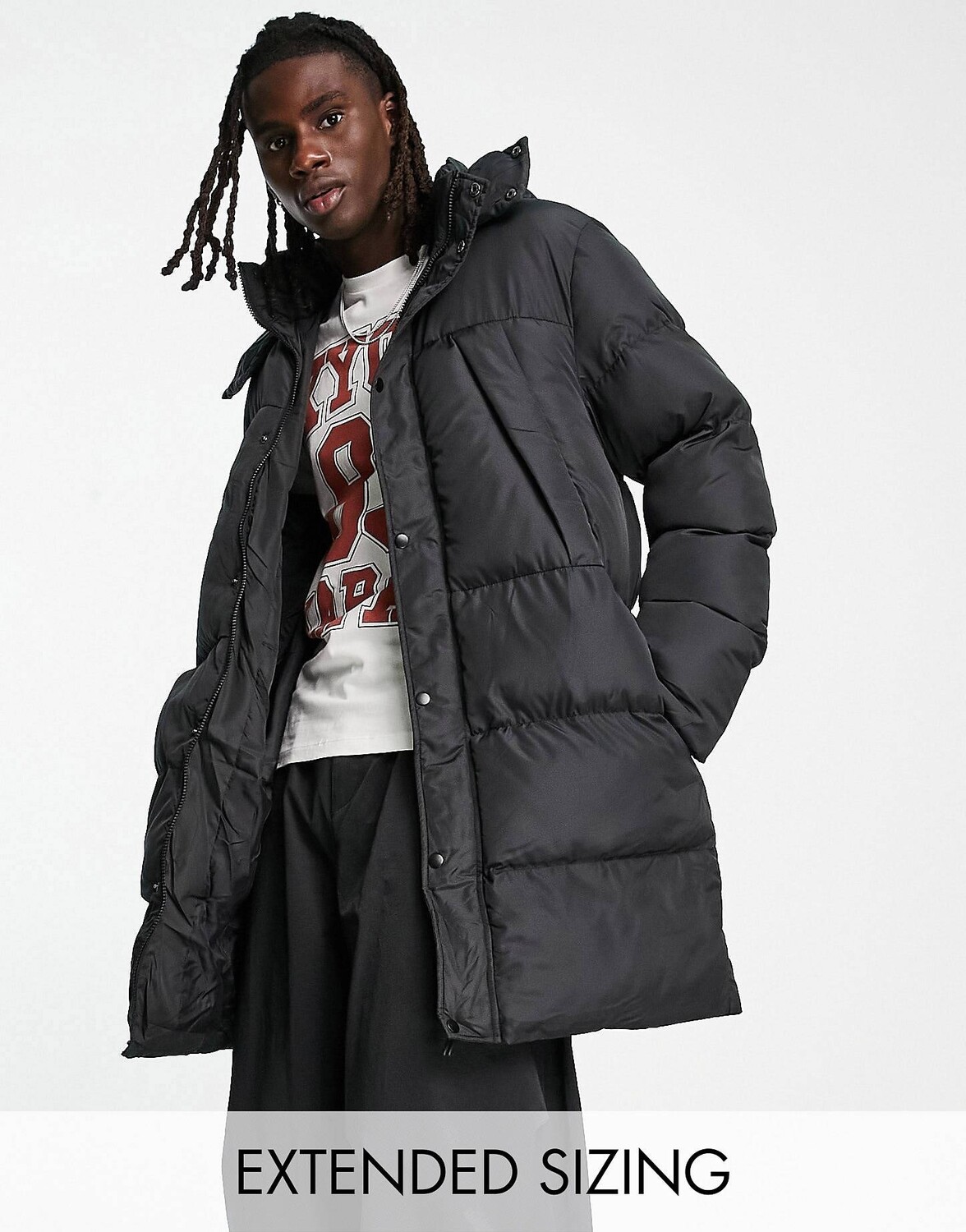 

Удлиненный пуховик со съемным капюшоном Asos Design, черный (Размер M)