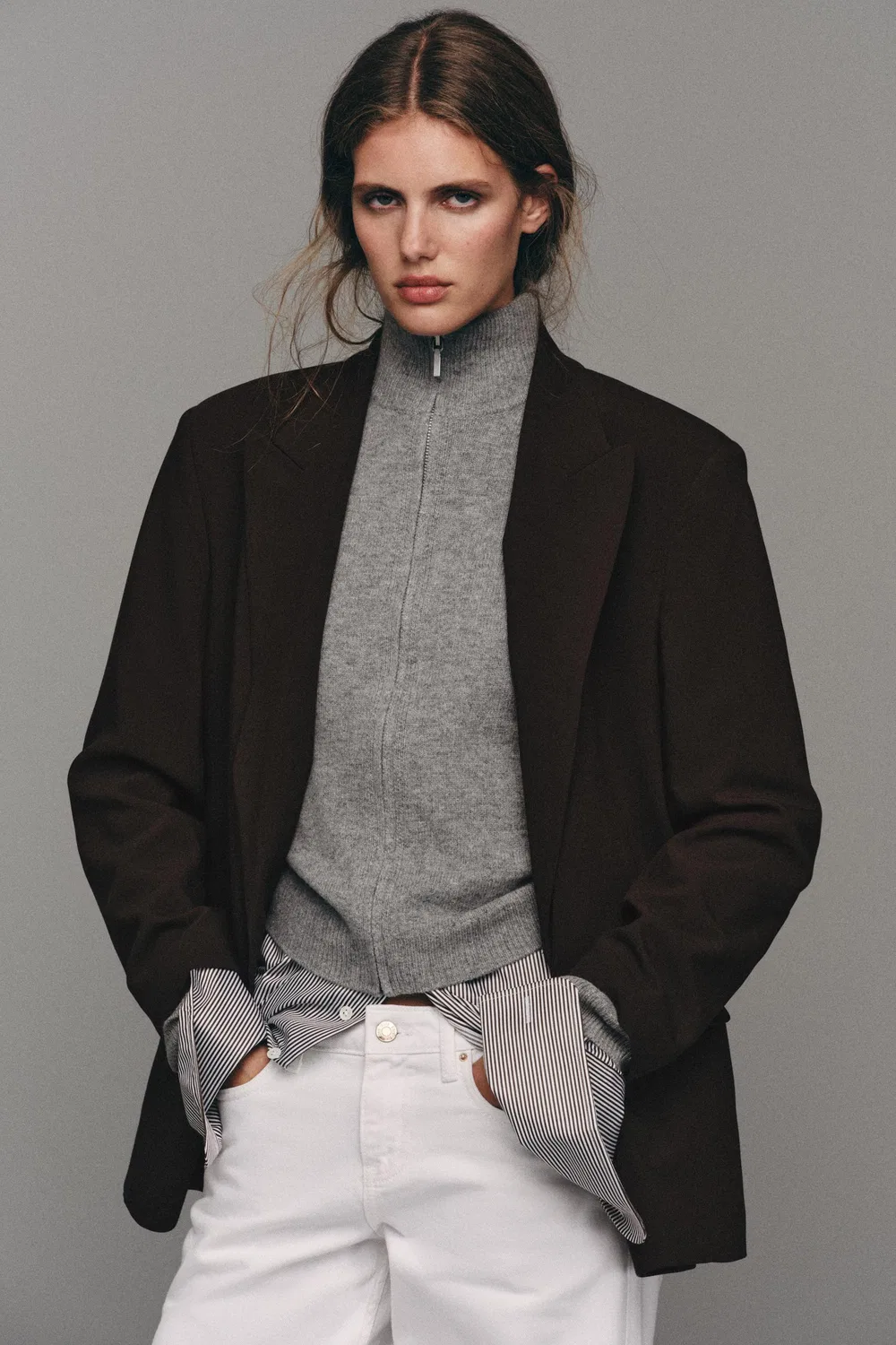 Блейзер оверсайз с двубортной застежкой ZARA, Brown — фото 3