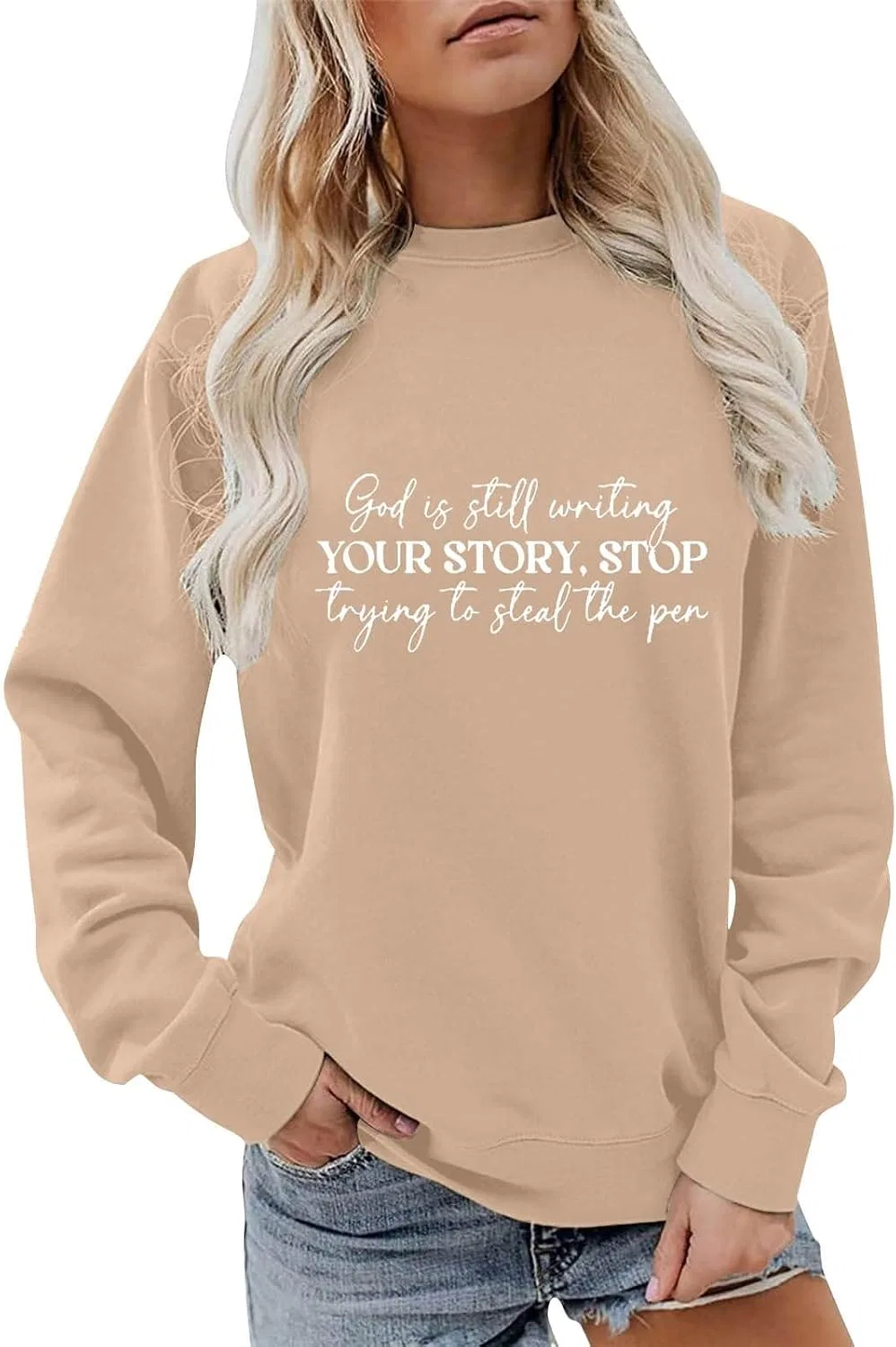 Женский свитшот с принтом God Is Still Writing Your Story, хаки