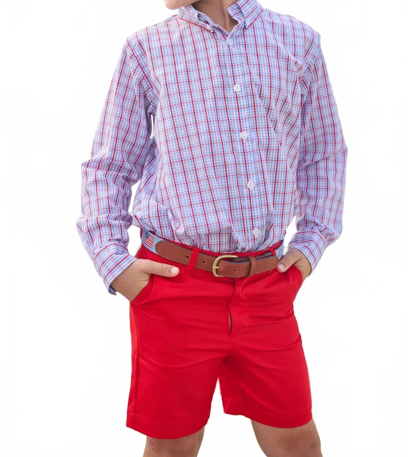 Детская рубашка на пуговицах с принтом Patriotic Plaid LITTLE ENGLISH, Patriotic Plaid — фото 2