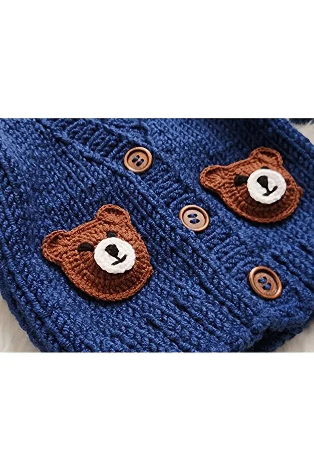 Детский кардиган для мальчиков с принтом Hand knitted bear baby boy El Örgüsü, Blue — фото 2
