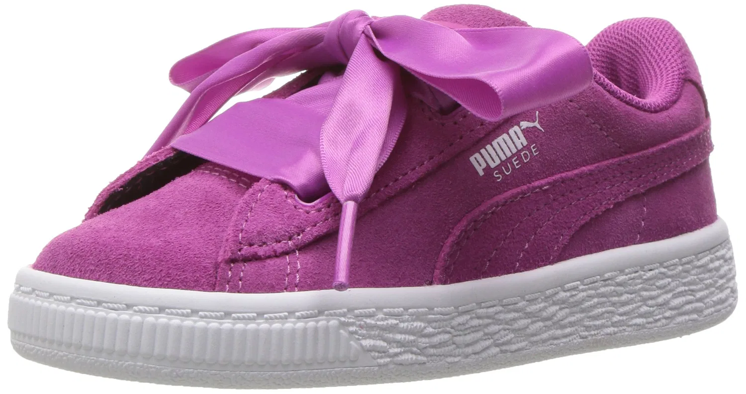 Детские кроссовки для девочек на шнуровке Suede Heart Kids PUMA, Pink Purple PUMA White