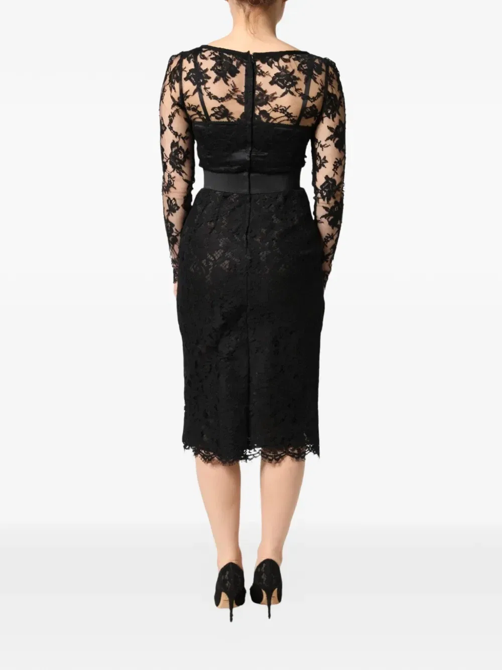 Платье миди с кружевной отделкой Dolce & Gabbana, черный — фото 3