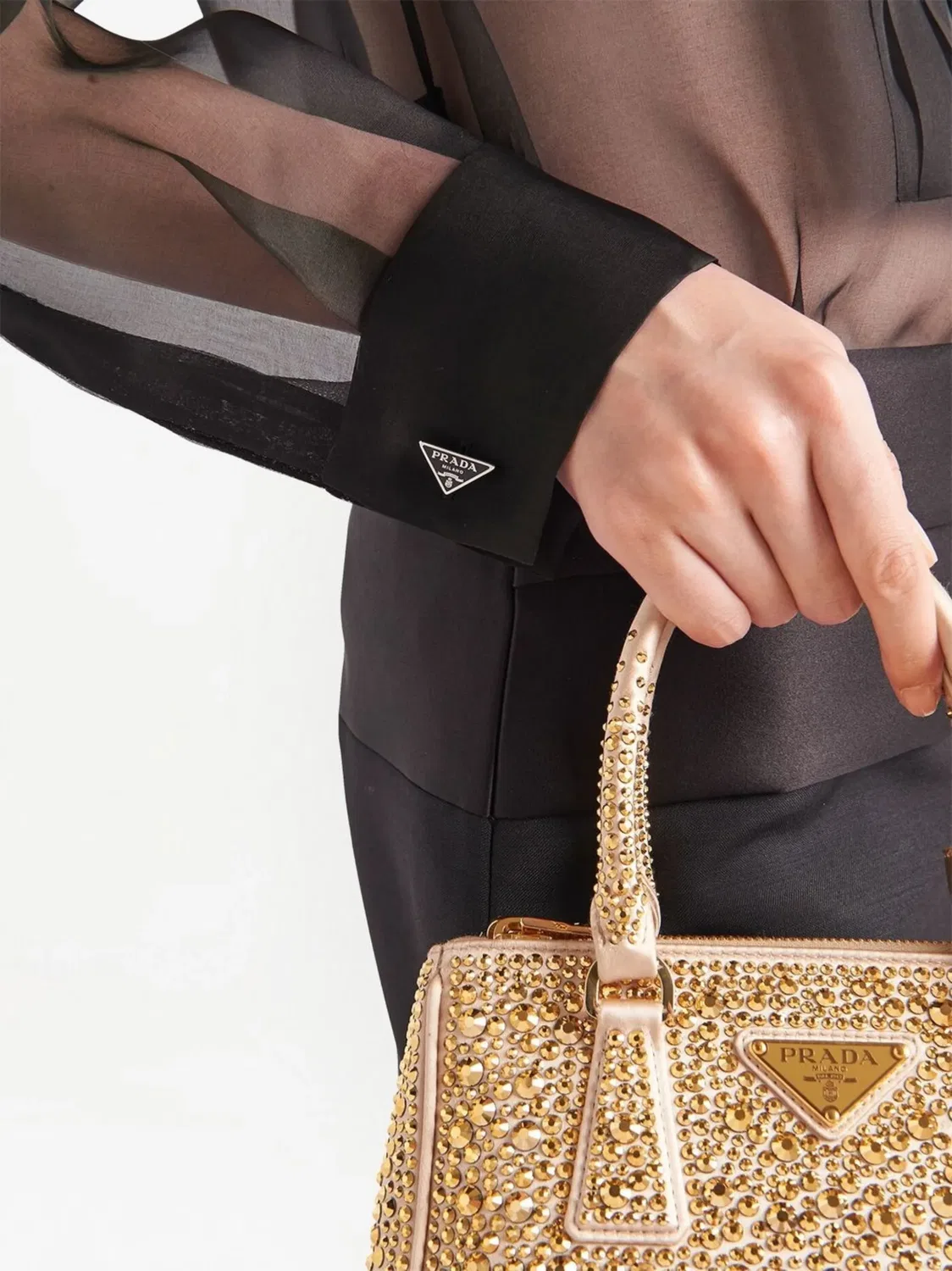 Prada Прозрачная рубашка из органзы с классическим воротником — фото 4