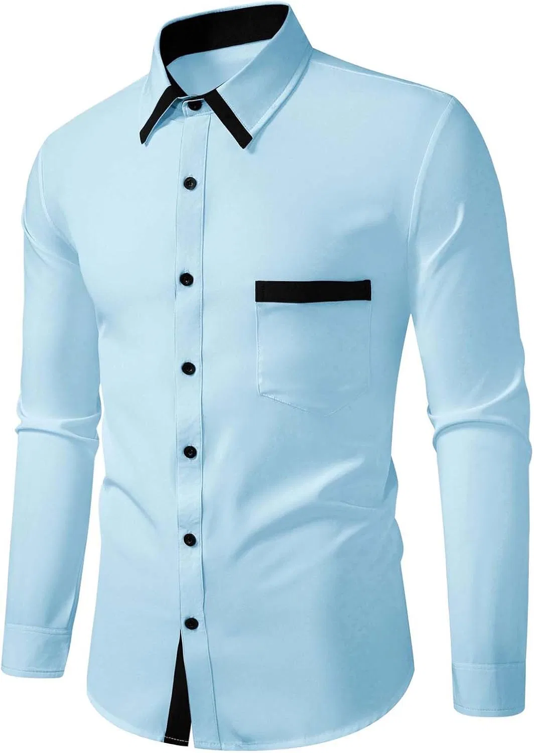 Мужская рубашка с отложным воротником на пуговицах, Light Blue