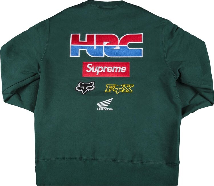 Толстовка Supreme x Honda Fox Racing Crewneck 'Green', зеленый — фото 3