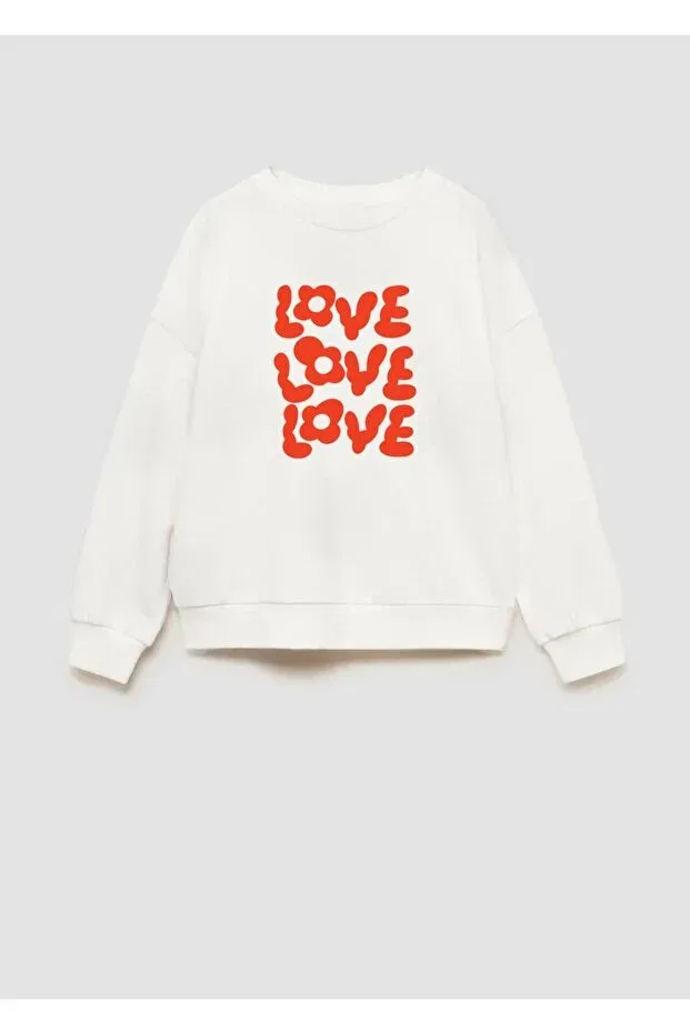 Детские свитшот для девочек с принтом Girl's love printed 3 thread fabric cotton Monila, Ecru — фото 2